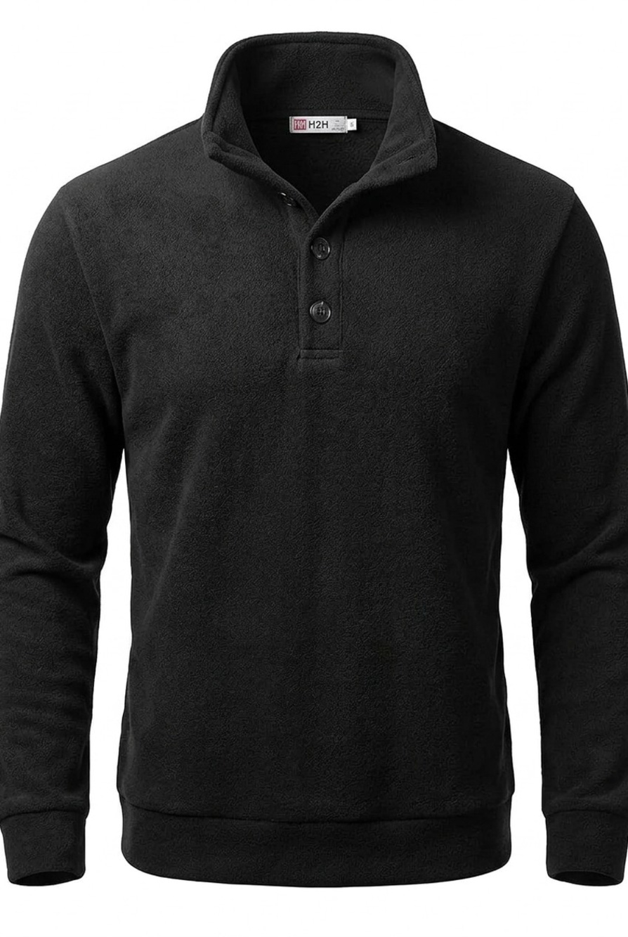 H2H Quarter Button Pullover Sweater Black Size L